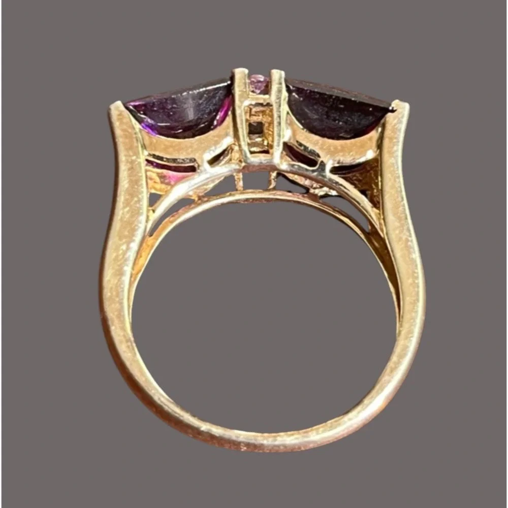 MEDA 14K GOLD PLATED Sterling Silver Bar Ring SQUARE LAB CREATED AMETHYST sz 8